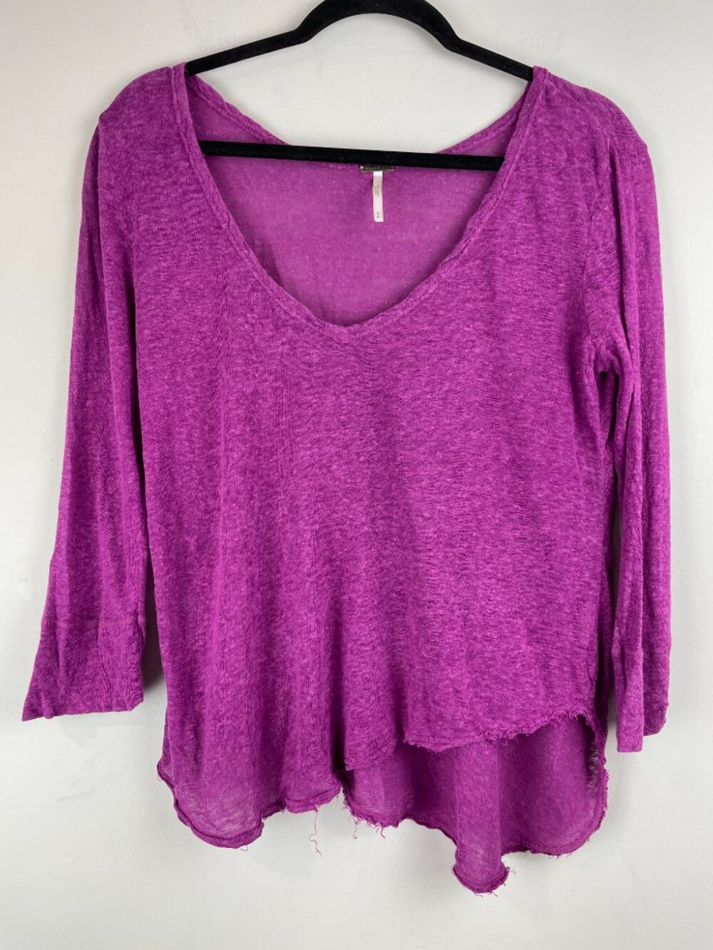 Free People Beach Asymmetric Linen Blend Top W/Raw Edges Sz M